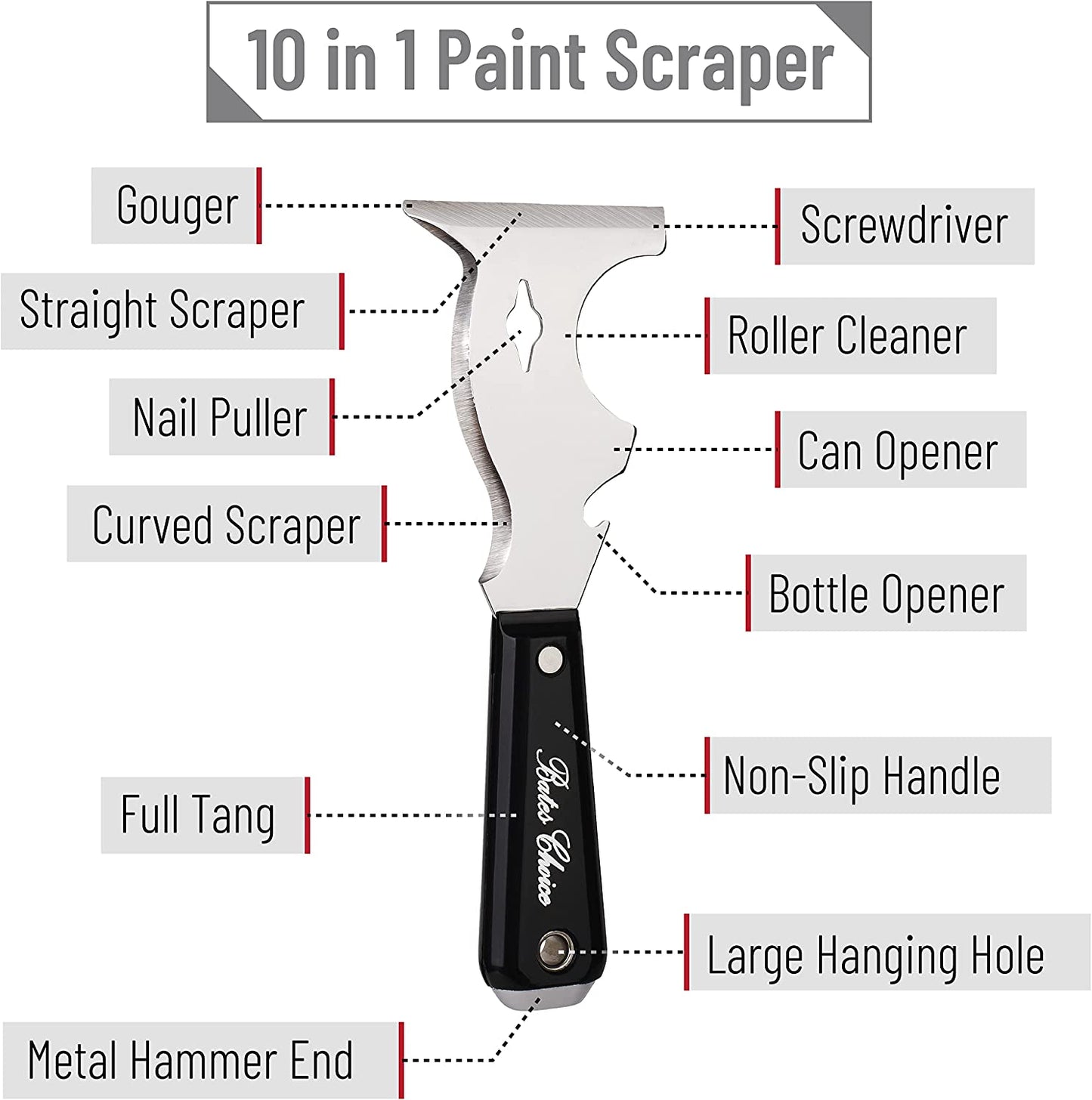 Paint Scraper, 10 in 1 Painters Tool, Paint Scrapers for Wood, Painters Tool, Painters Knife, Paint Scraper for Painting, Putty Knife, Metal Scraper, Spackle Tool, Putty Scraper, Knife Scraper