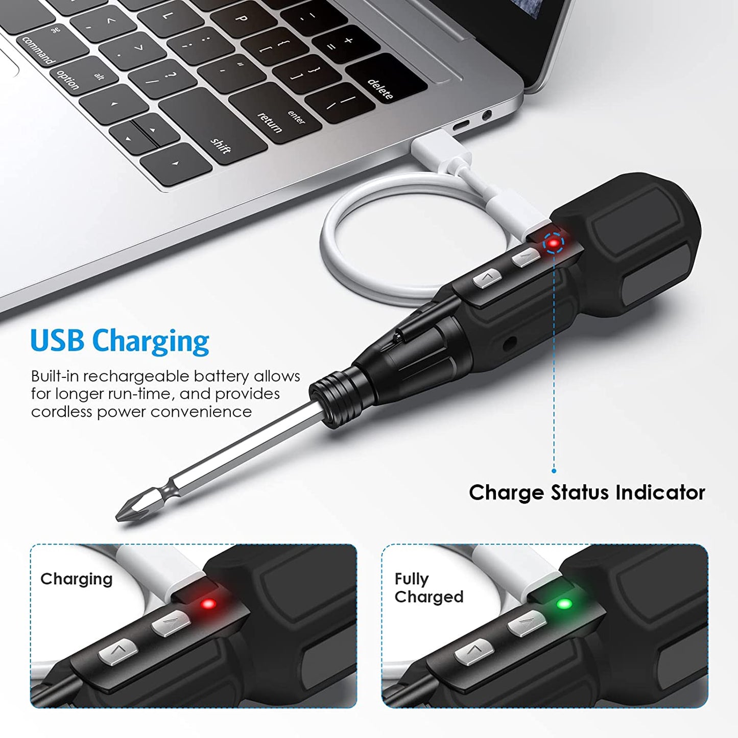 AMIR Electric Screwdriver Cordless, Rechargeable Power Screwdrivers Set, Portable Automatic Home Repair Tool Kit with LED Lights and USB Cable