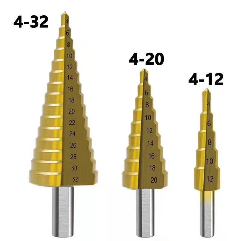 High Speed Steel 4241 Titanium Plated Triangle Handle Drill 6pcs Pagoda Drill Carpenter Broaching Saw hss drill bit set