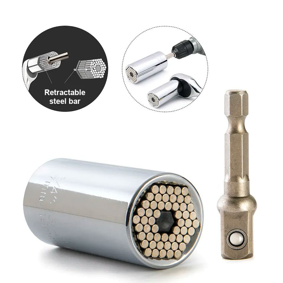 1/4" 3/8" hex shank impact power drill adapter adaptive magic wrench sleeve repair tools adjustable universal socket