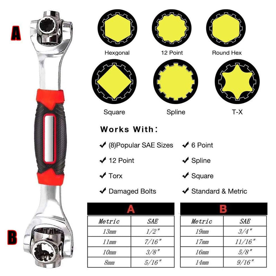 48 in 1 wrench Multi-function Socket Wrench Multi-angle Wrench with 6 Corners 360-Degree Rotating Head